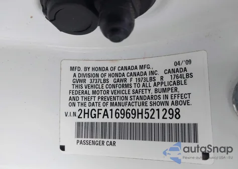 2009 Honda Civic Ex-L from USA, damaged, VIN 2HGFA16969H521298